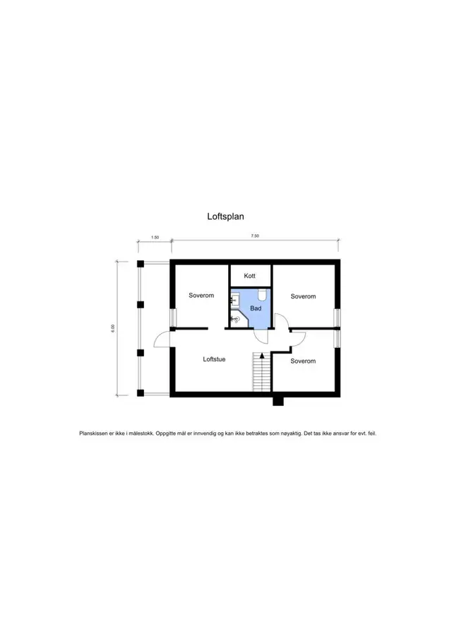 Alternativ plantegning loft med ekstra soverom