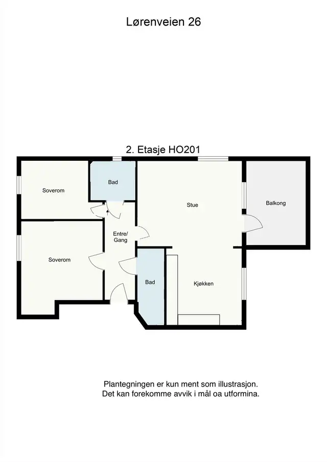 Alternativ planløsning med 2 soverom, åpen stue/kjøkkenløsning - Megler og selger tar ingen ansvar/risiko for at tiltakene er gjennomførbare.