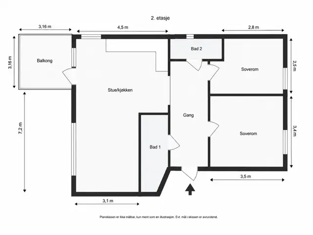 Perfekt planløsning - Stor stue med åpen kjøkkenløsning, solrik balkong, to bad og to store soverom.